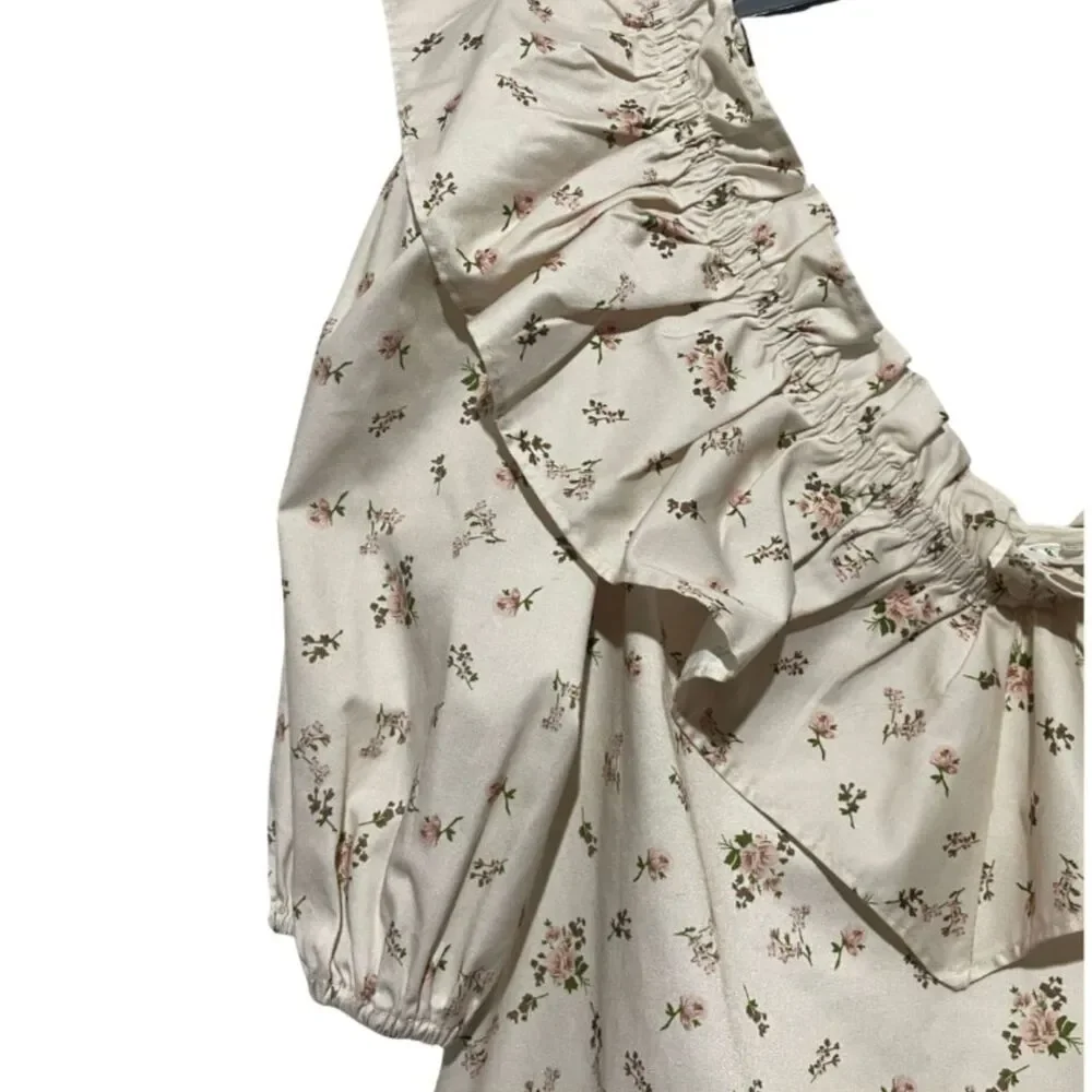 NWT Hyacinth House Romantic Ruffle Blouse Small Puff Sleeve Floral Cottagecore